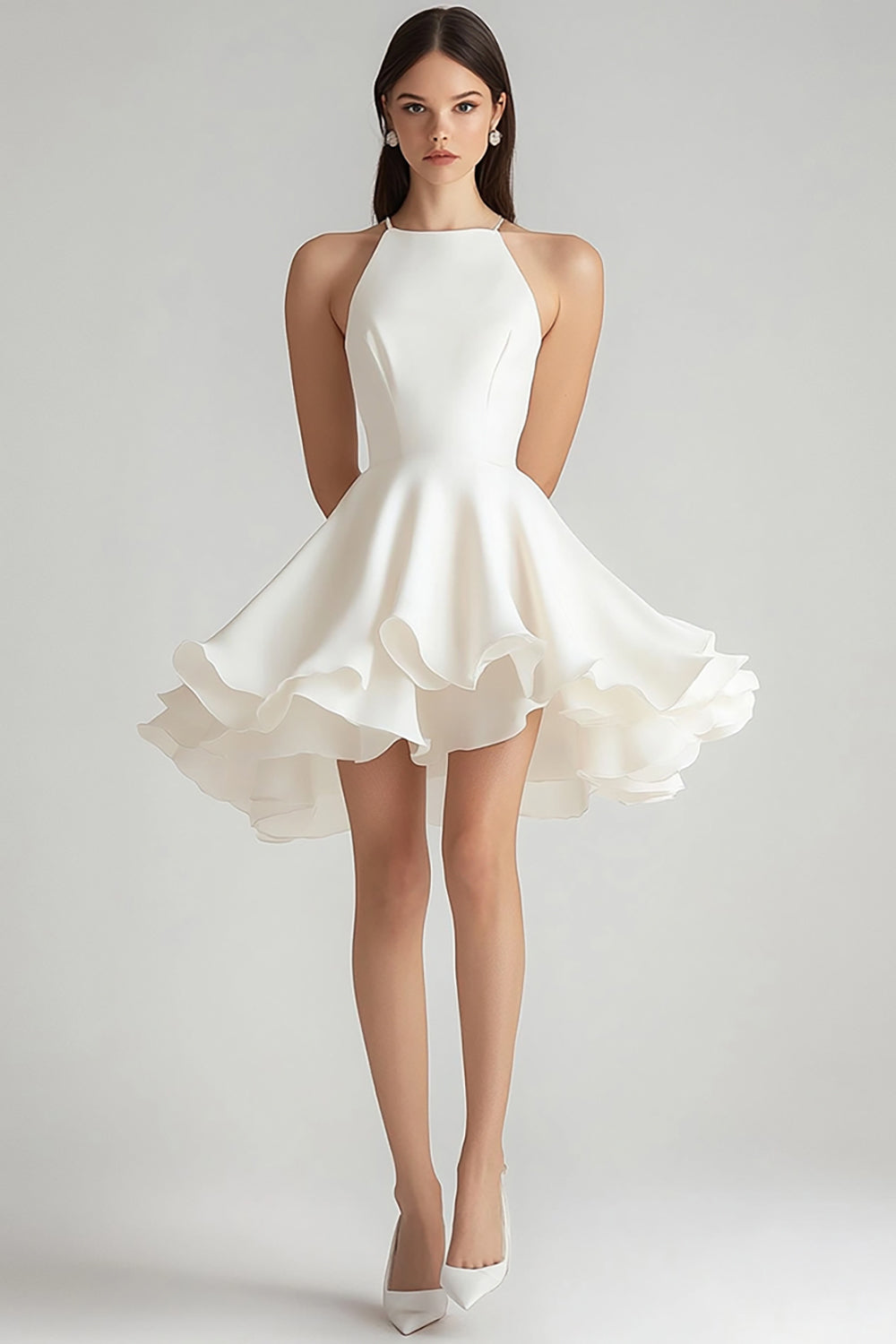 Simple A Line Ivory Chiffon Short Graduation Dress