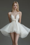 Ivory V-Neck Spaghheti Straps Short Cocktail Dress