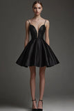 Sparkly A Line Satin Little Black Dress with Beading