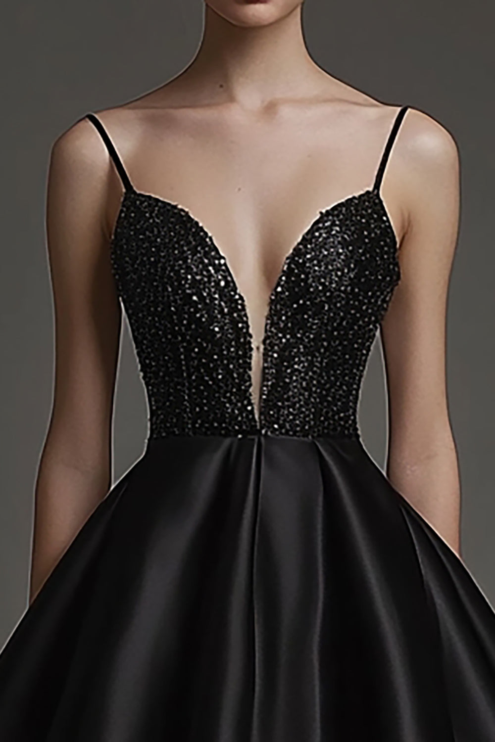 Sparkly A Line Satin Little Black Dress with Beading