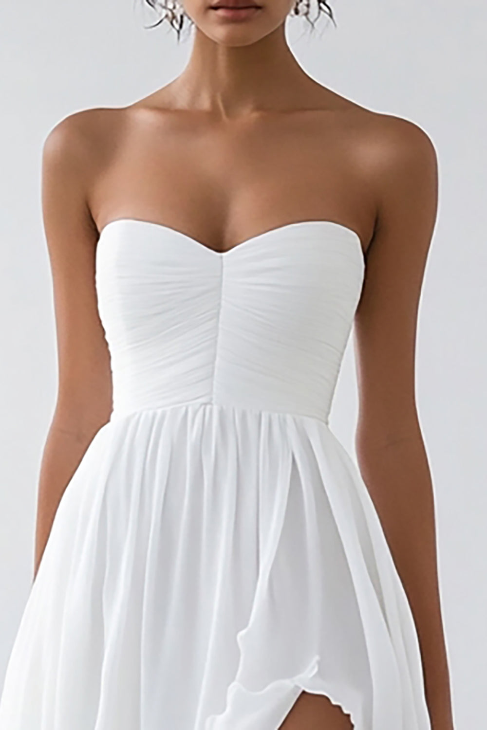 Strapless A Line White Graduation Dress With Slit