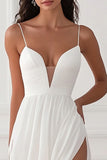 Chiffon A Line White Wedding Dress With Slit
