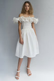 Off The Shoulder A Line Ruffled White Graduation Dress