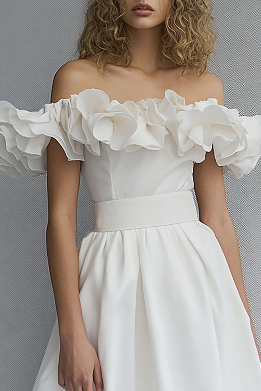 Off The Shoulder A Line Ruffled White Graduation Dress