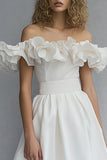 Off The Shoulder A Line Ruffled White Graduation Dress