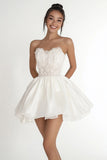 Strapless Lace Appliqued A Line White Graduation Dress