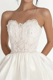 Strapless Lace Appliqued A Line White Graduation Dress