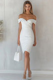 Off The Shoulder Bodycon Satin White Graduation Dress