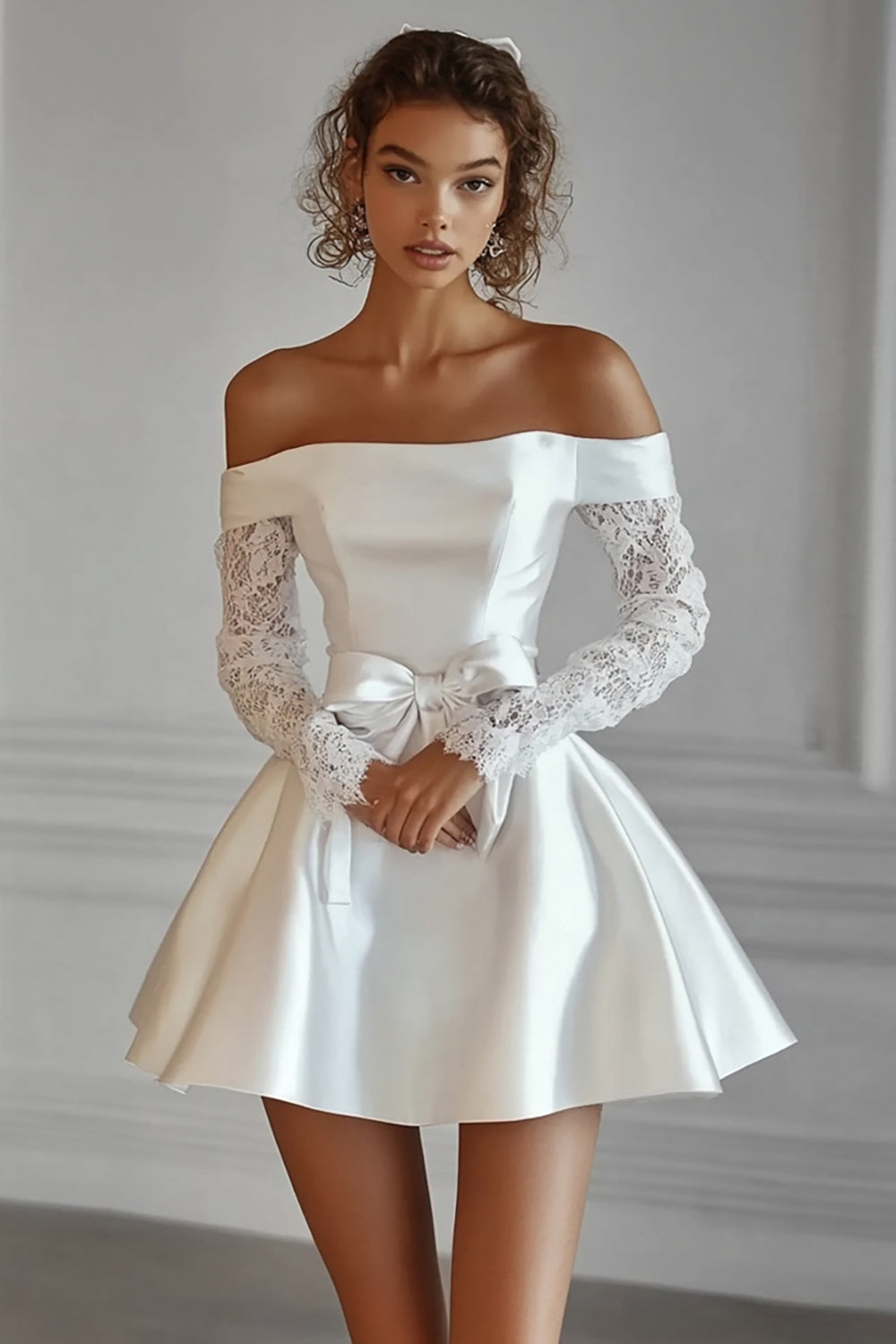 Off The Shoulder Long Sleeves A Line White Graduation Dress