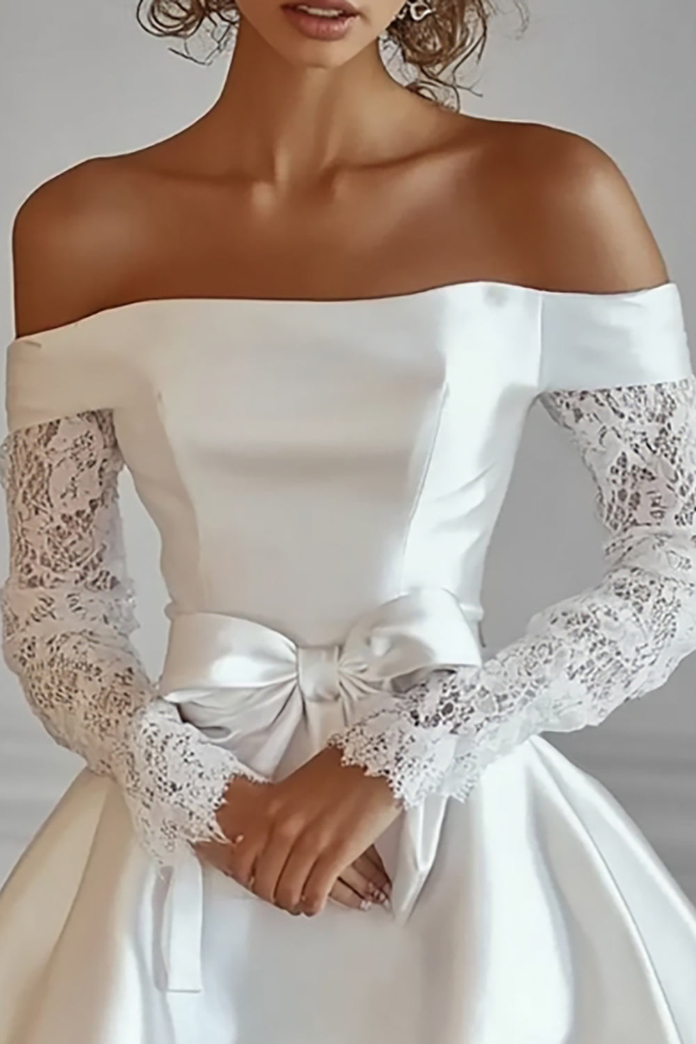 Off The Shoulder Long Sleeves A Line White Graduation Dress