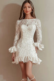 Long Sleeves Bodycon White Lace Graduation Dress
