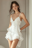 A Line Chiffon Little White Dress With Ruffles