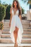 A Line White Chiffon High-Low Graduation Dress