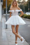 Off The Shoulder A Line Lace Little White Dress