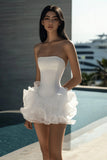 Stylish A Line Strapless White Graduation Dress