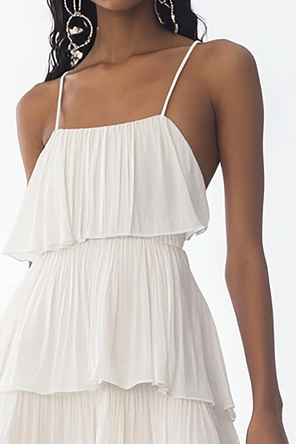 White A Line Tiered Midi Graduation Dress