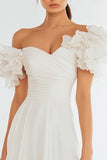 Off The Shoulder Ruffled Asymmetrical Ivory Graduation Dress