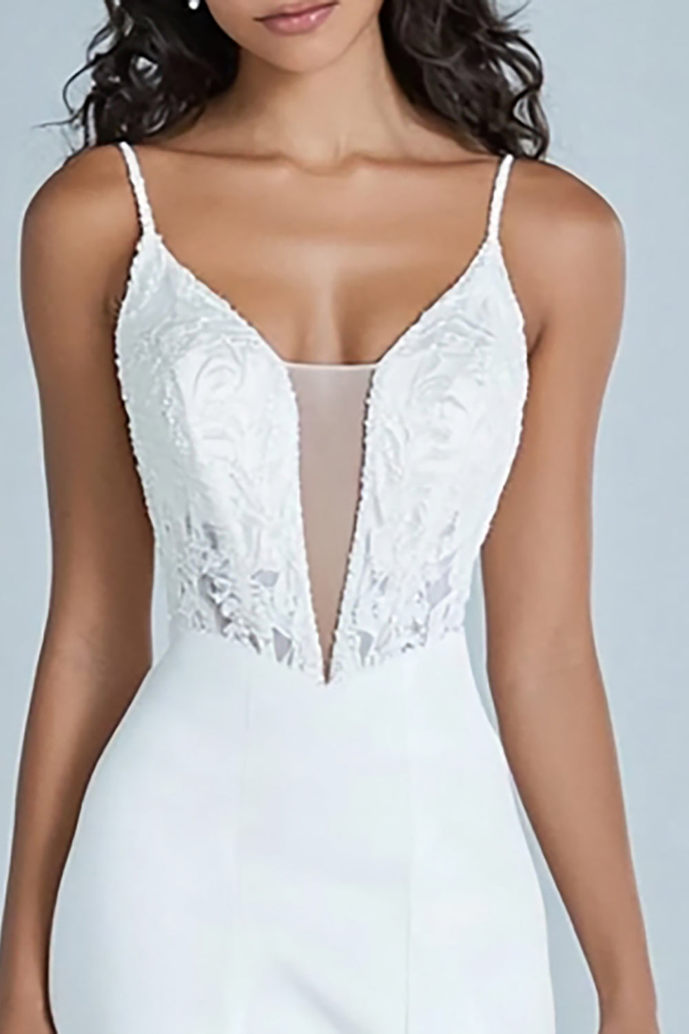 White A Line Spaghetti Straps Lace Long Wedding Dress