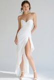 Sheath Sweetheart White Long Graduation Dress With Slit