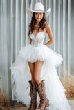 White Corset Lace High-Low Wedding Dress