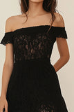 Off The Shoulder Black Lace High Low Cocktail Dress
