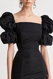 Sheath Square Neck Little Black Dress with Puff Sleeves