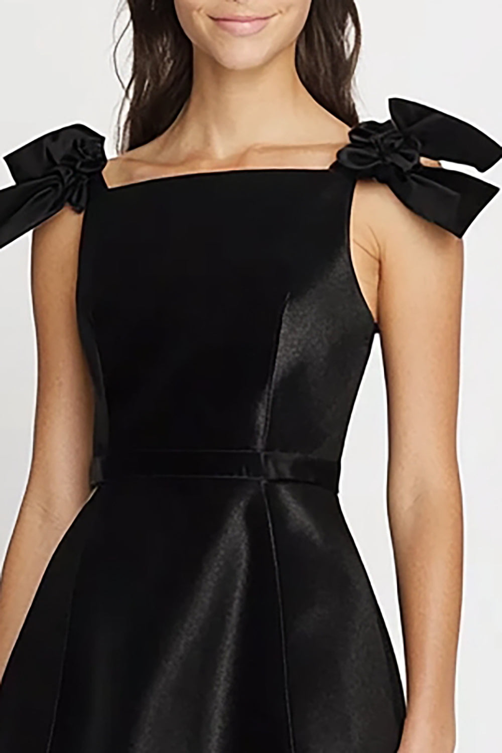 Simple A Line Satin Little Black Dress with Bows