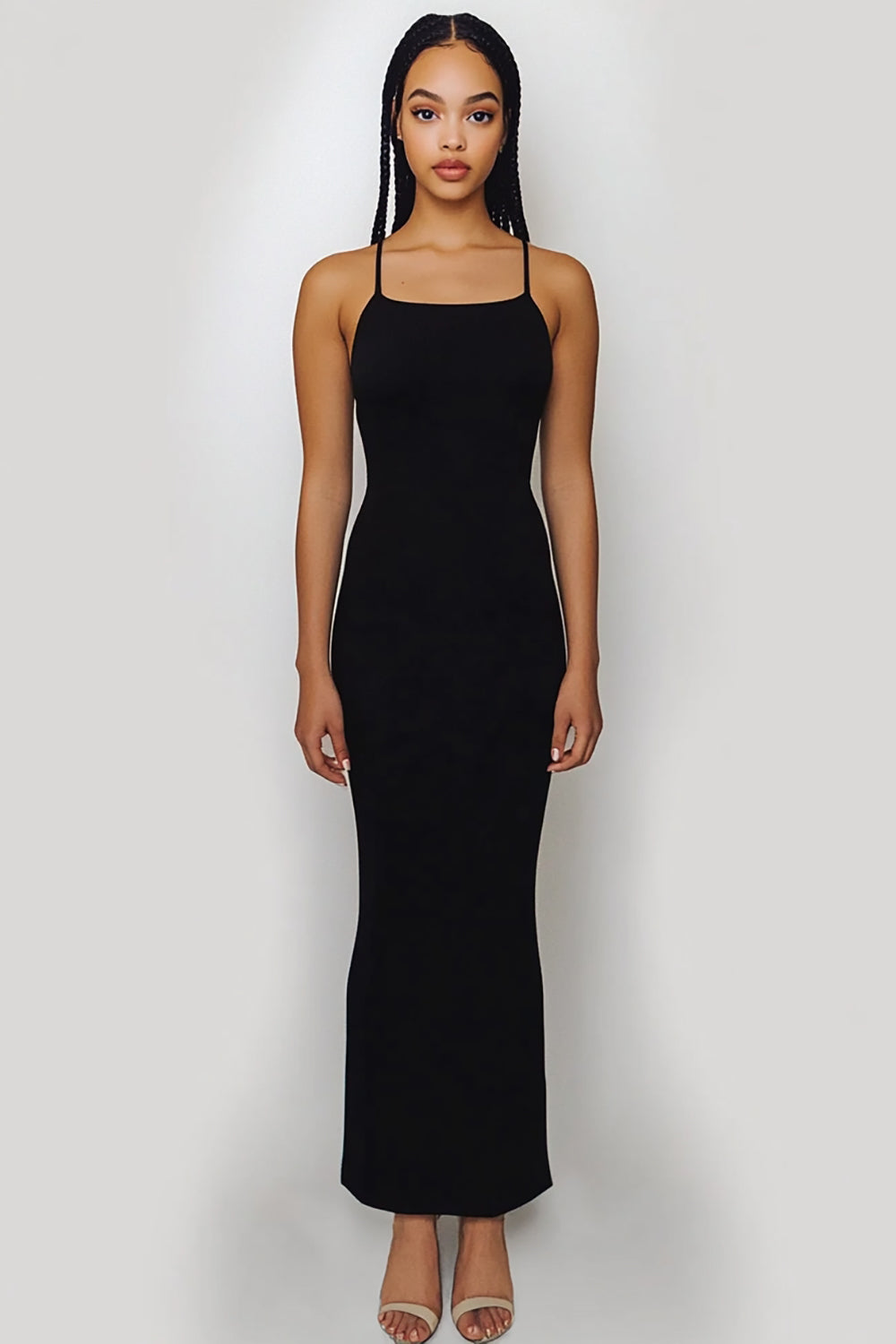 Simple Spaghetti Straps Black Tie Dress