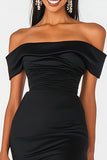 Off the Shoulder Mermaid Black Tie Dress with Slit