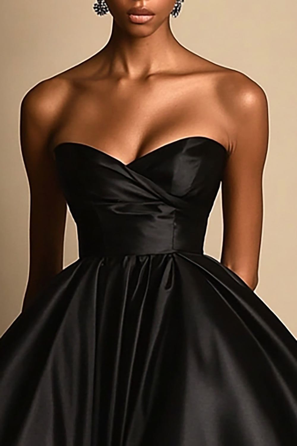 Strapless Satin High-Low Black Prom Dress