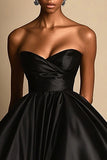 Strapless Satin High-Low Black Prom Dress
