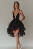 Ruffled Tulle High-Low Little Black Dress