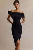 Black Satin Bodycon Midi Graduation Dress