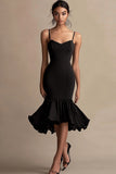 Black Mermaid Ruffled Midi Graduation Dress