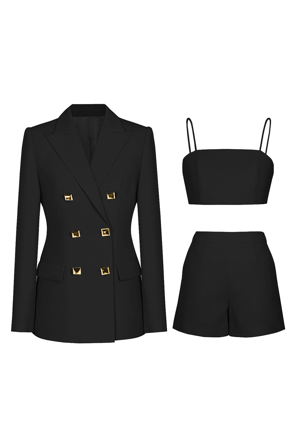 Black 3 Piece Peak Lapel Double Breasted Women Prom Suits
