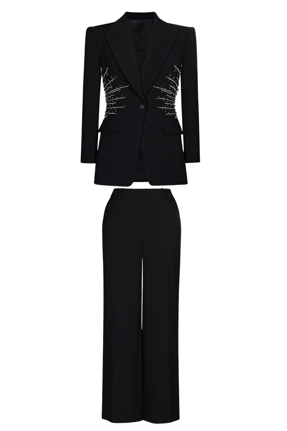 Sparkly Black 2-Piece Peak Lapel Women Prom Suits with Beading