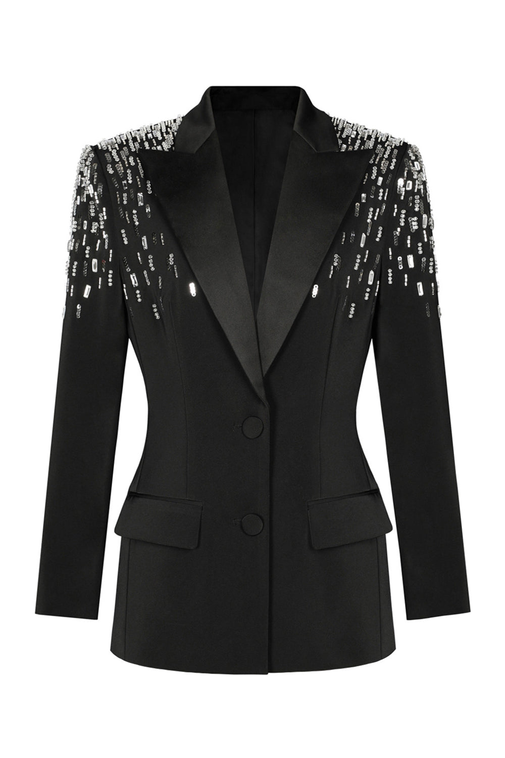 White Peak Lapel Single Breasted Women Prom Blazer with Sequins