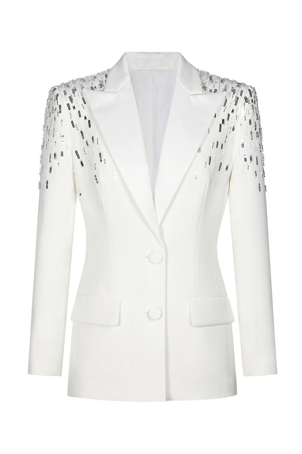 White Peak Lapel Single Breasted Women Prom Blazer with Sequins