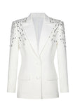 White Peak Lapel Single Breasted Women Prom Blazer with Sequins