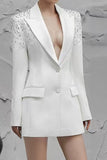White Peak Lapel Single Breasted Women Prom Blazer with Sequins
