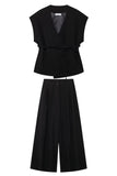 Black 2 Piece Sleeveless Women Prom Suits with Strings