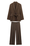 Coffee 2 Piece Notched Lapel Women Prom Suits with Belts
