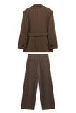 Coffee 2 Piece Notched Lapel Women Prom Suits with Belts