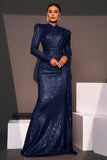 Sparkly Navy Sheath Wedding Guest Dress with Streamer