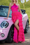 Halter Fuchsia A Line Tiered Party Dress