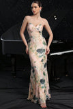Pink Printed Spaghetti Straps Mermaid Party Dress
