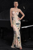 Pink Printed Spaghetti Straps Mermaid Party Dress