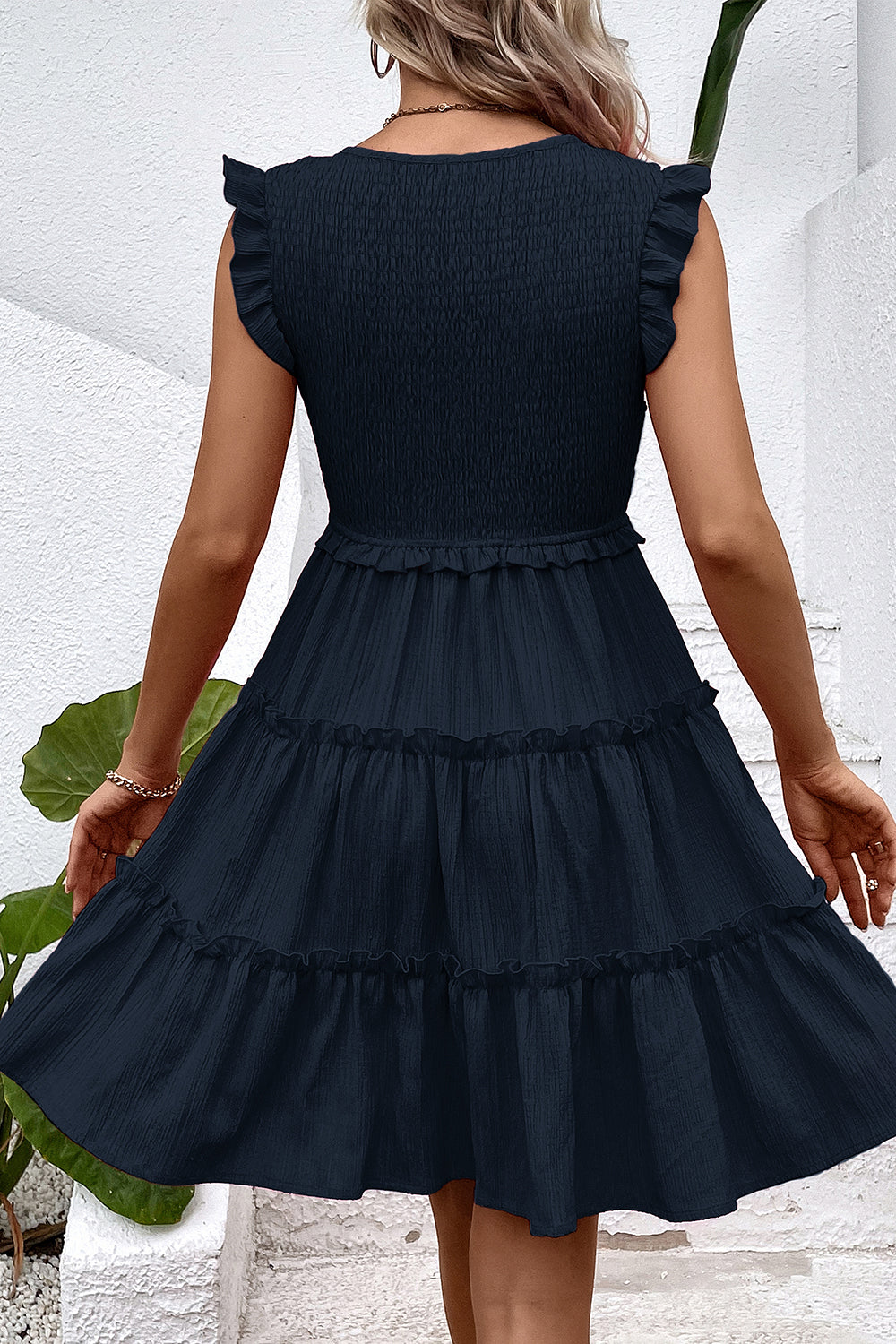 Black V-Neck Black Short Summer Dress