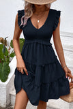 Black V-Neck Black Short Summer Dress
