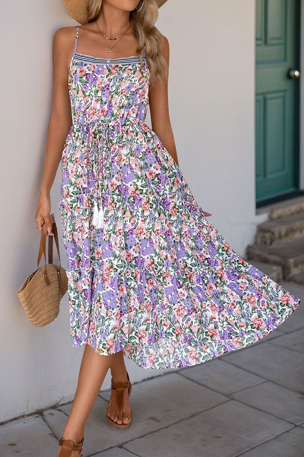 Purple Floral A Line Printed Summer Dress